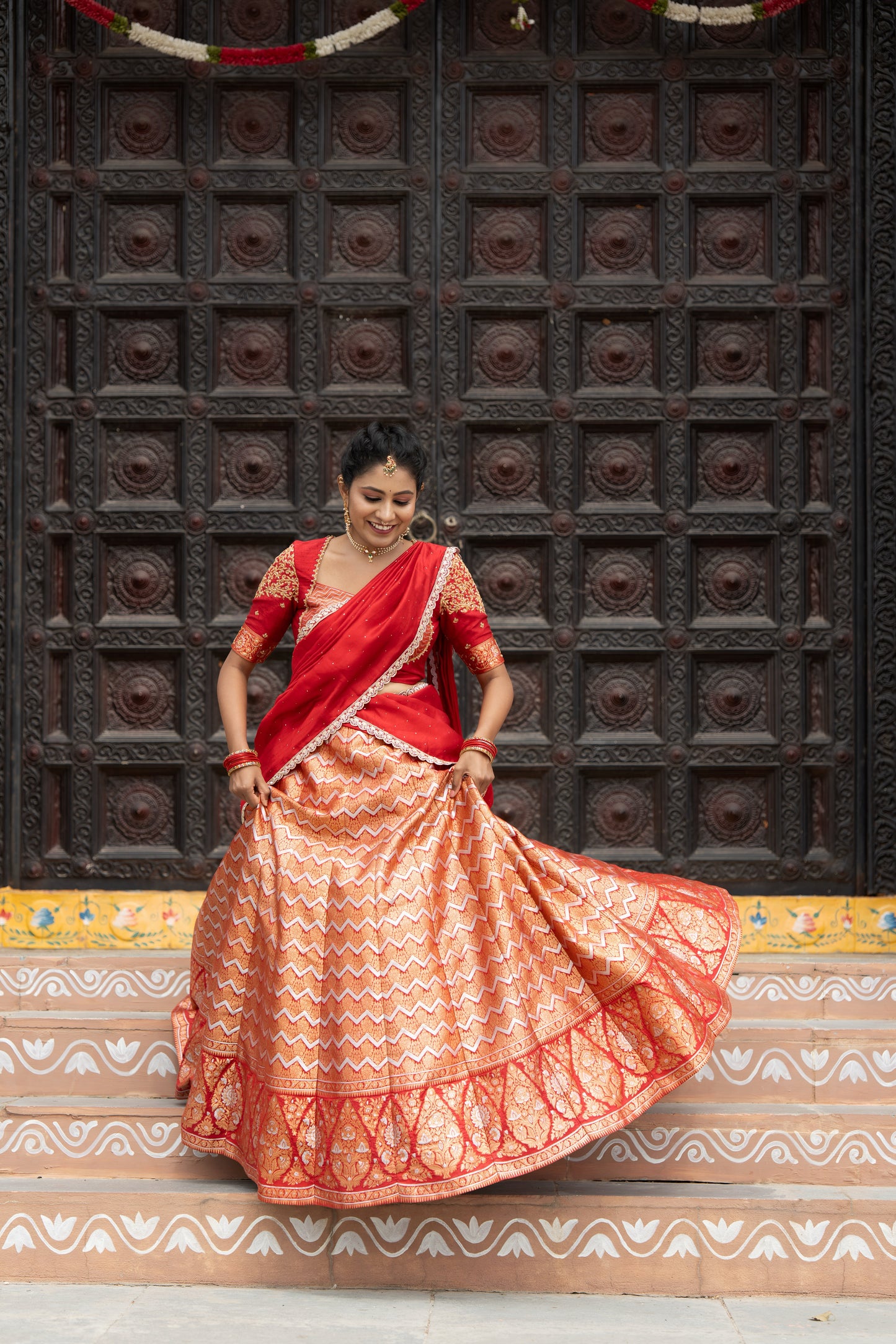 Banarasi Lehenga with Hand Embroidered Raw Silk Katori Blouse