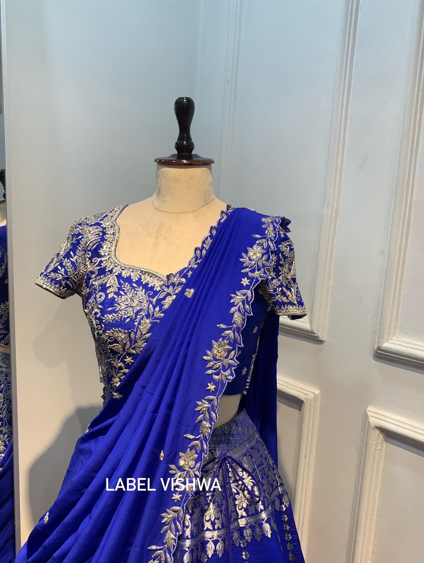 Blue banarasi lehenga with zardosi work on blouse and dupatta