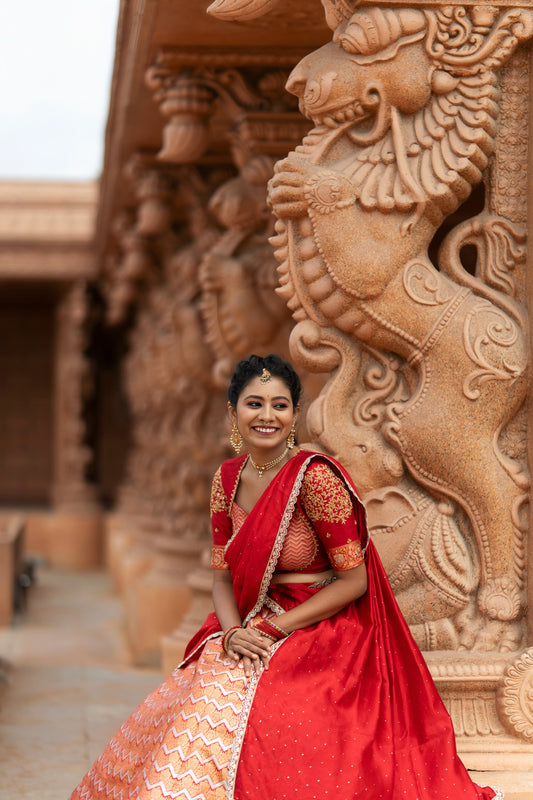 Banarasi Lehenga with Hand Embroidered Raw Silk Katori Blouse