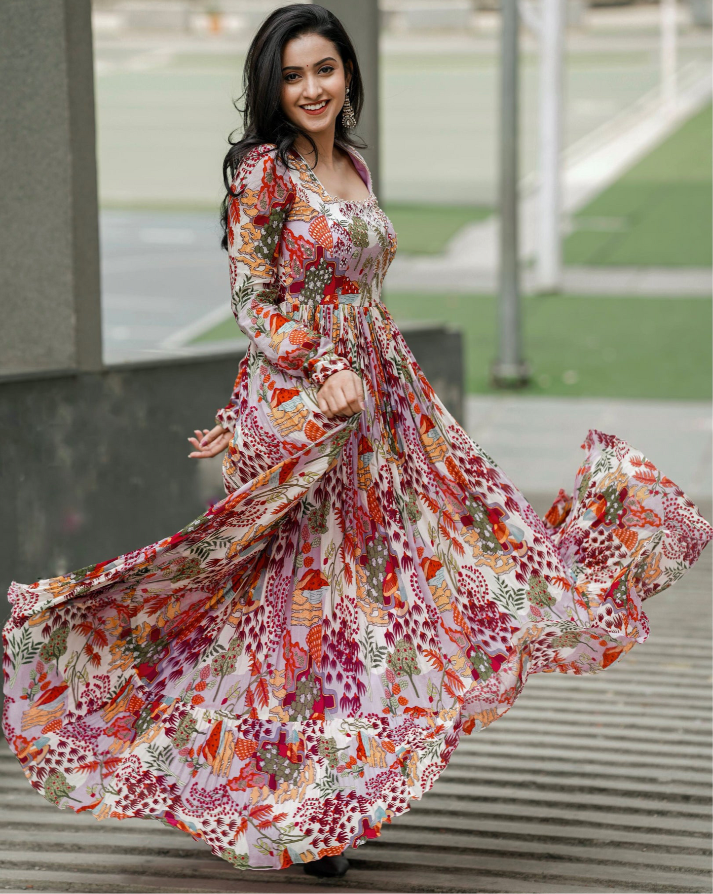 Multicolour Sea-Themed Chinon Gown