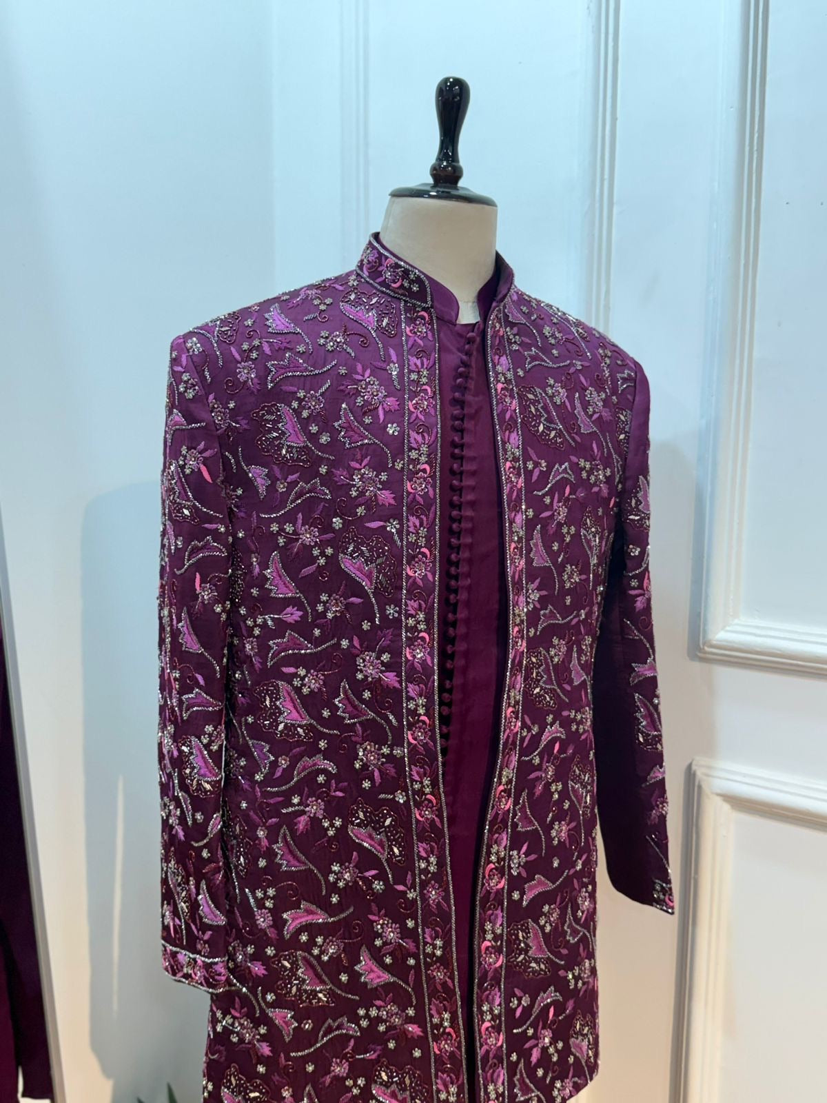 Open sherwani with rawsilk