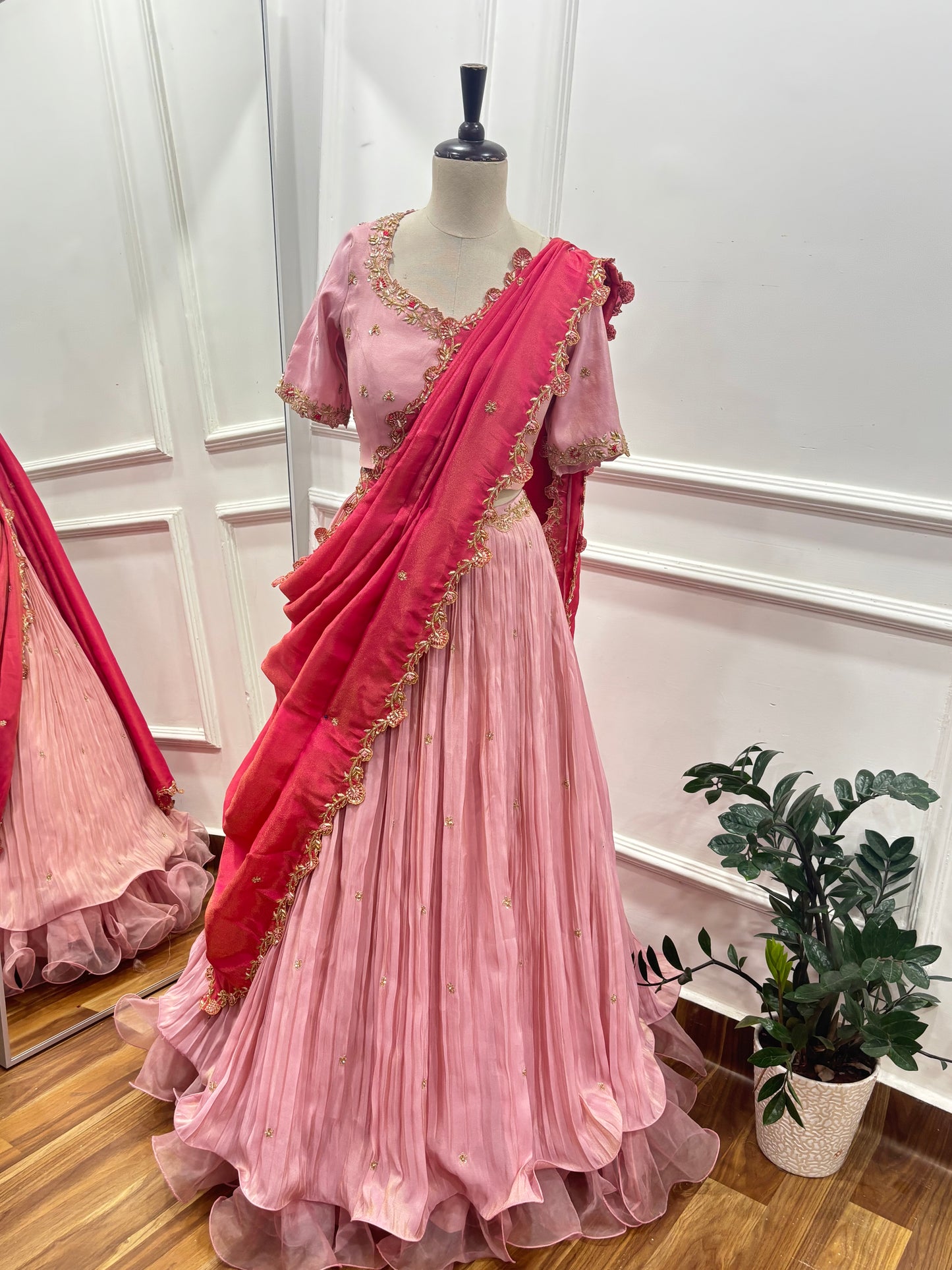 The "Rose Glow" Pleated Tissue Lehenga Set