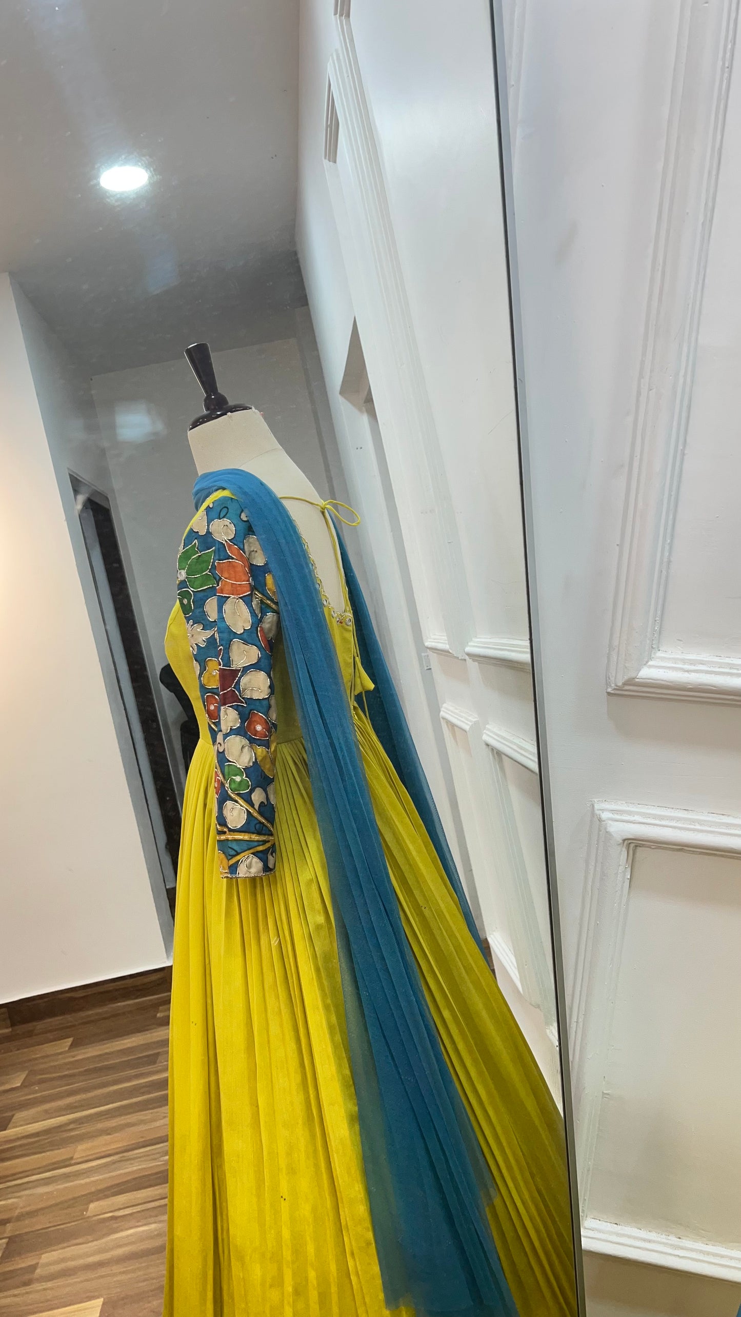 Chanderi Long Gown with Kalamkari Sleeves