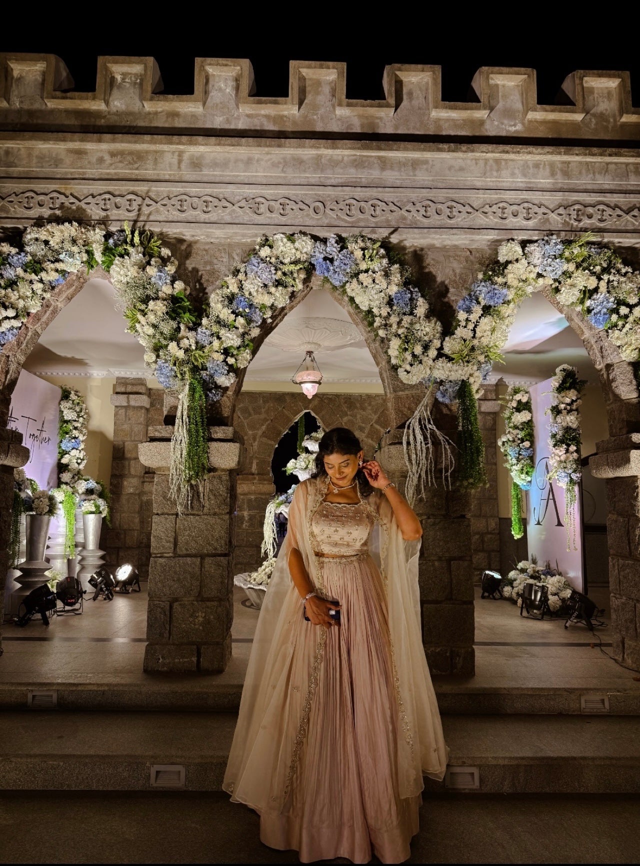 Blush Pink Satin Raw Silk Lehenga Set with Embellished Organza Cape