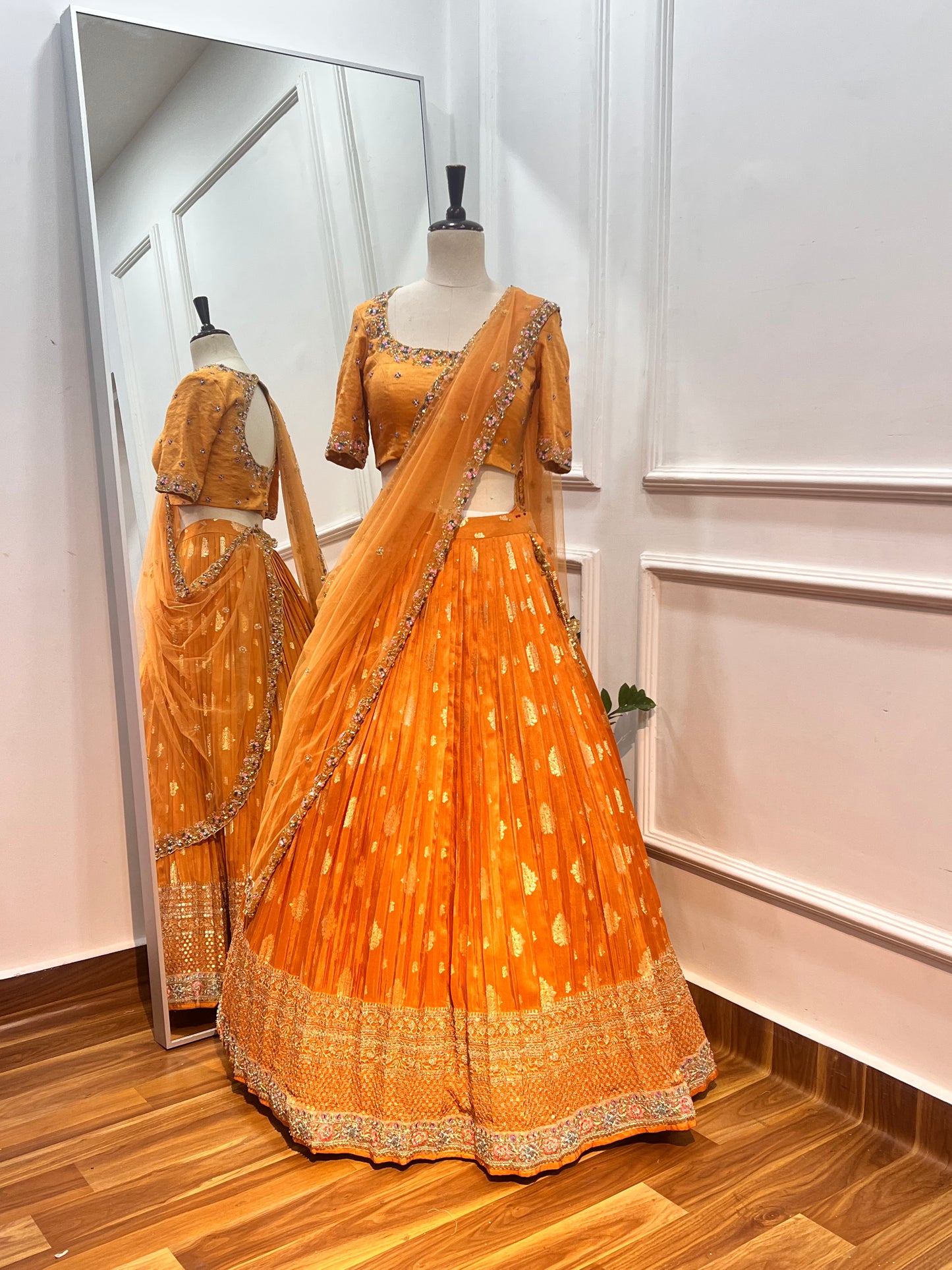 Vibrant Orange Banaras Silk Lehenga Set