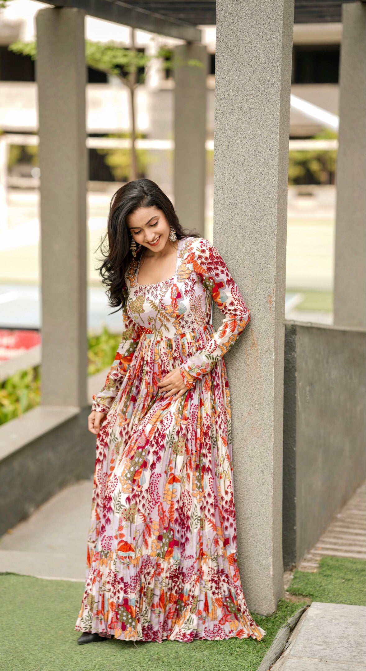 Multicolour Sea-Themed Chinon Gown