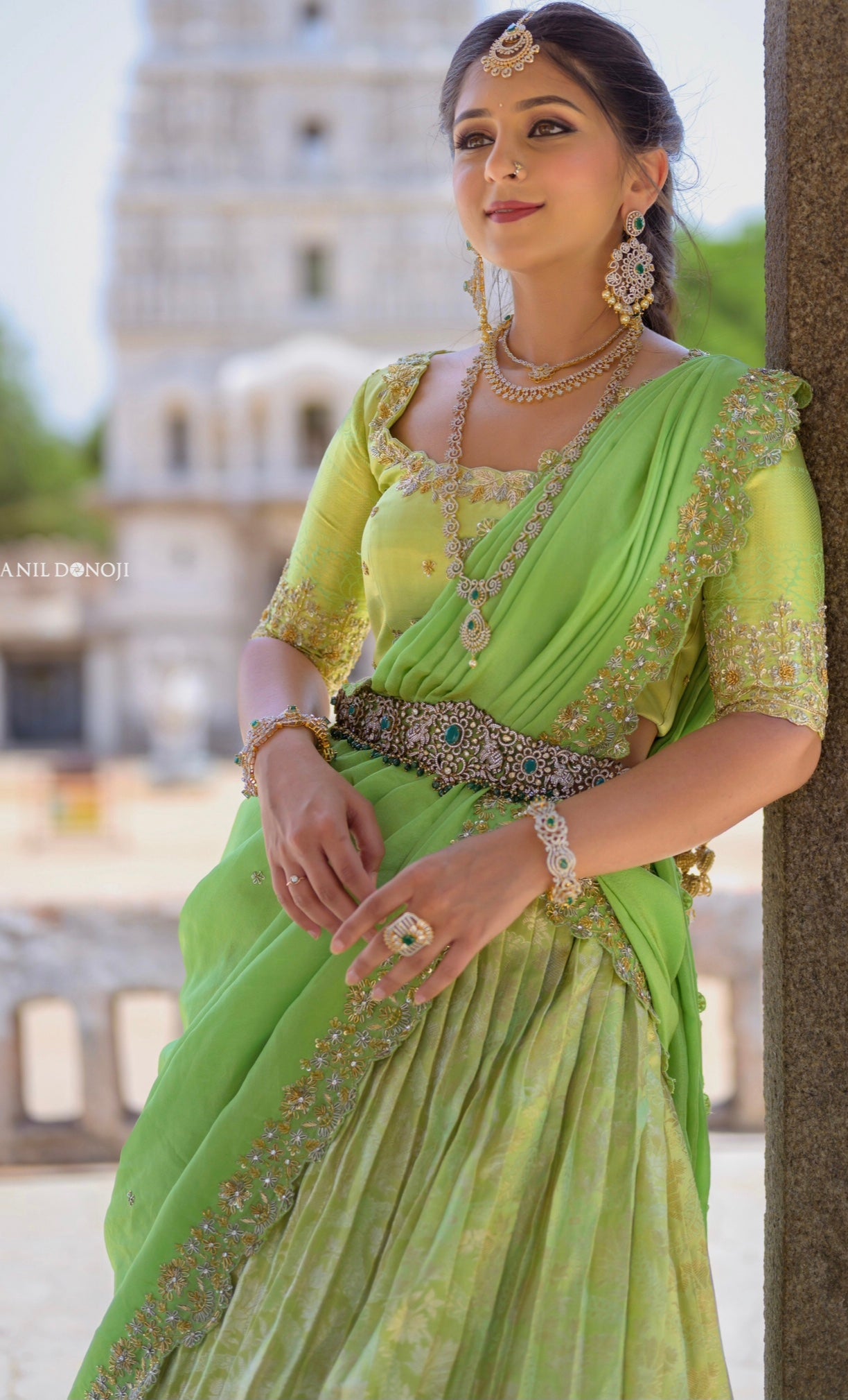Pastel Green Kanchipattu Zardozi Lehenga Set