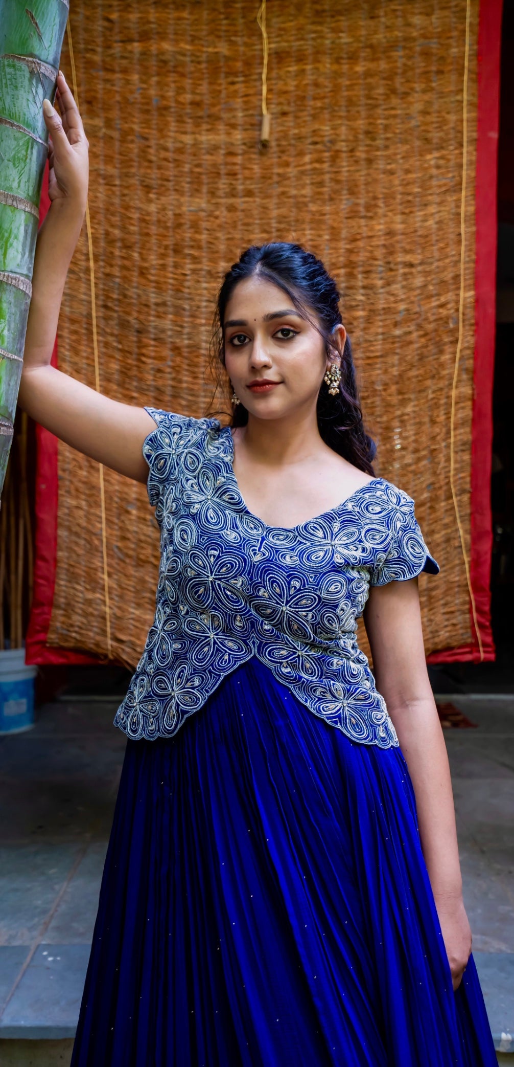 Dark Blue Peplum Gown with Intricate Handwork