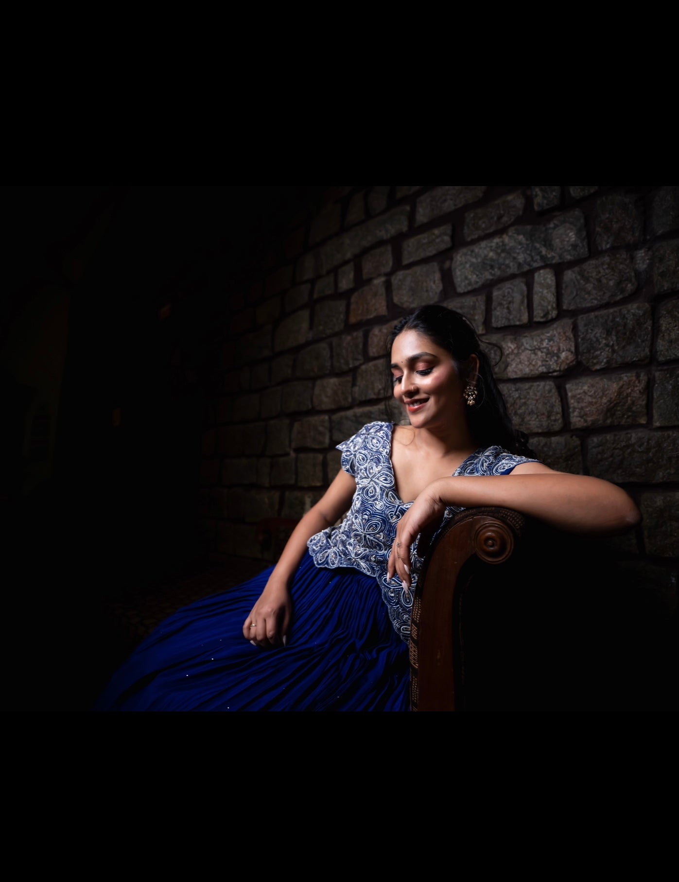 Dark Blue Peplum Gown with Intricate Handwork
