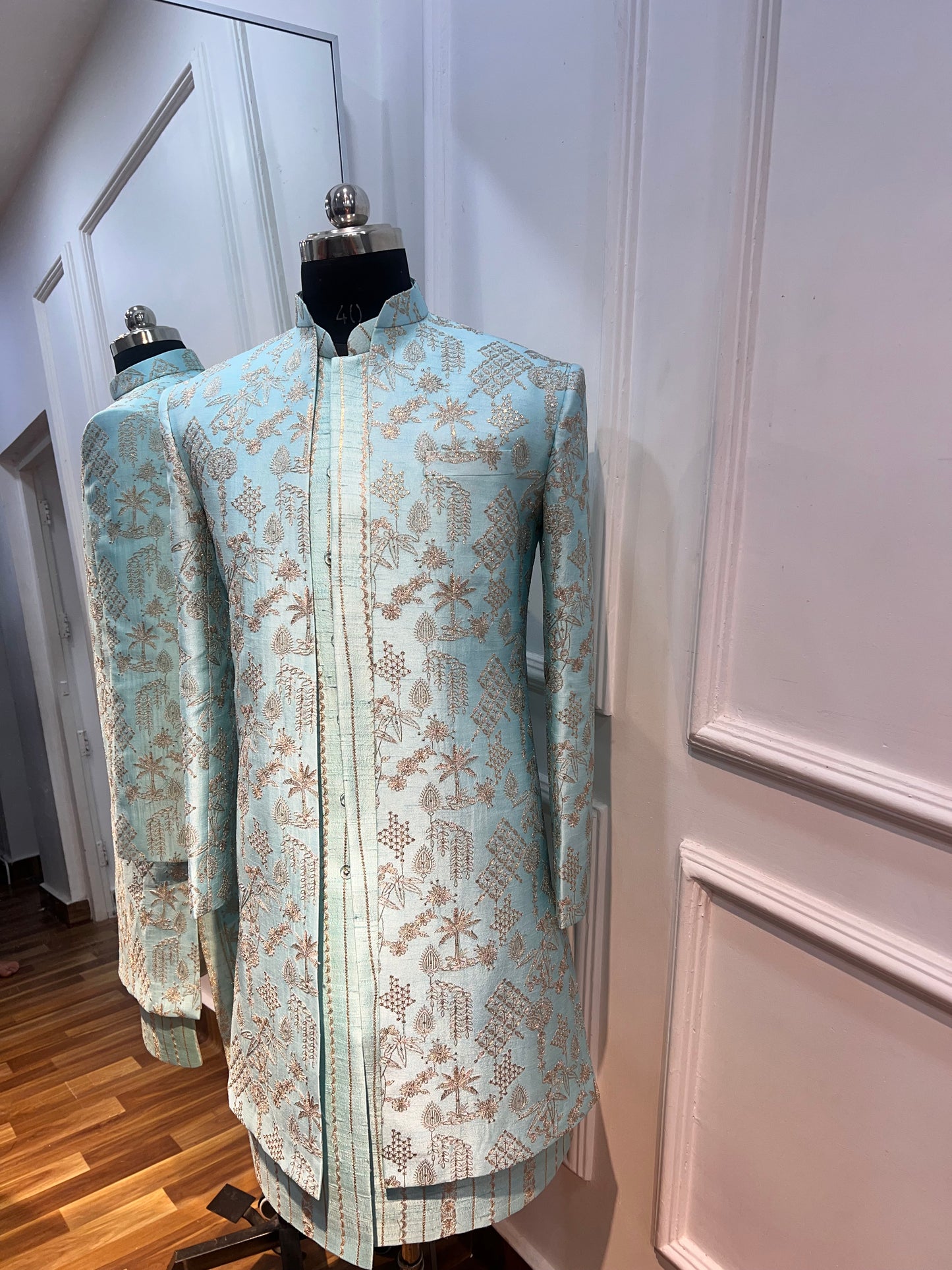 Open Sherwani with Gold Detailing