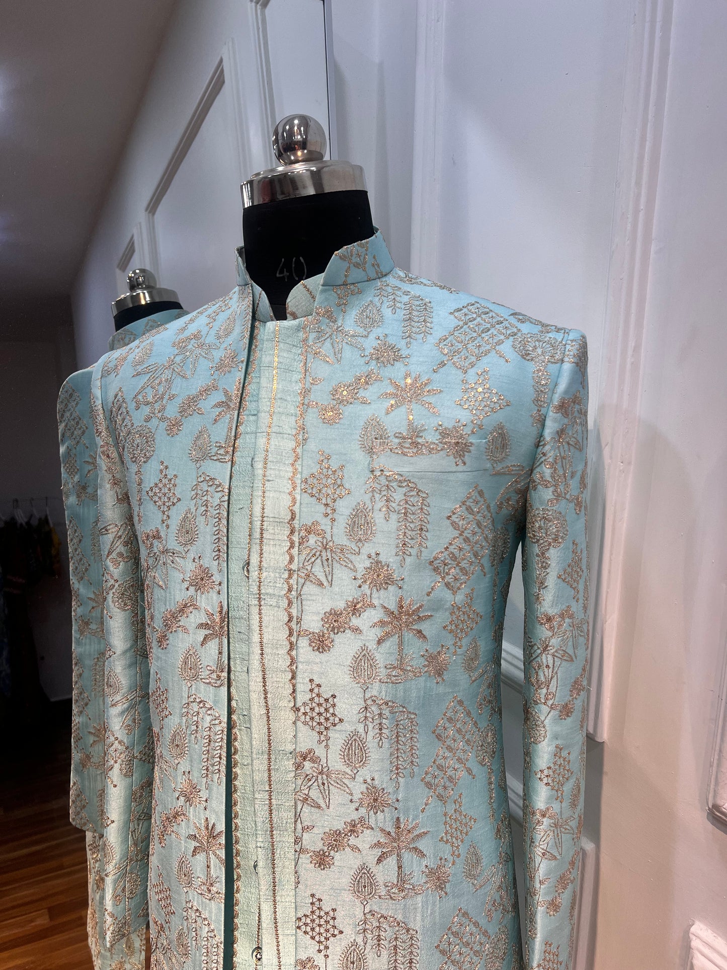 Open Sherwani with Gold Detailing