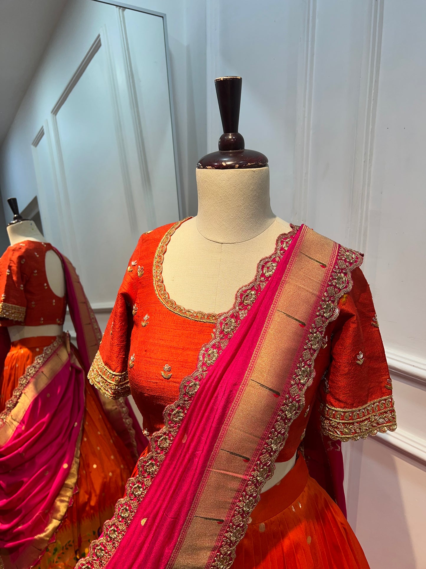 Paithani Lehenga with Muniya Border Dupatta & Hand Embroidered Raw Silk Blouse