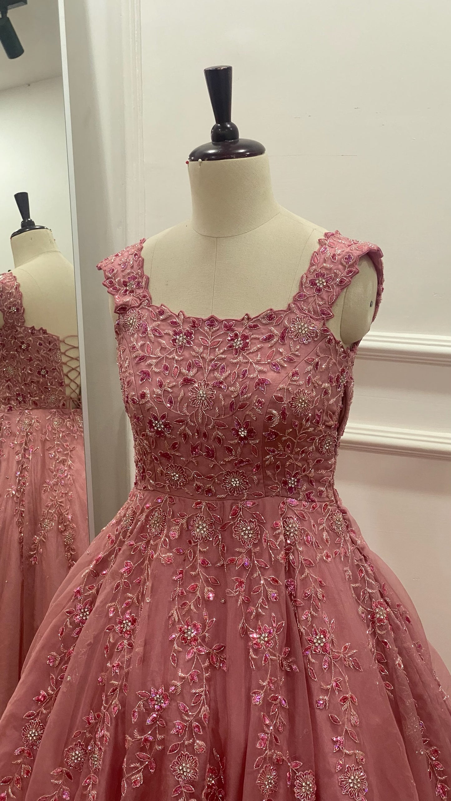 Silk organza ball gown embelished with hand embroidery