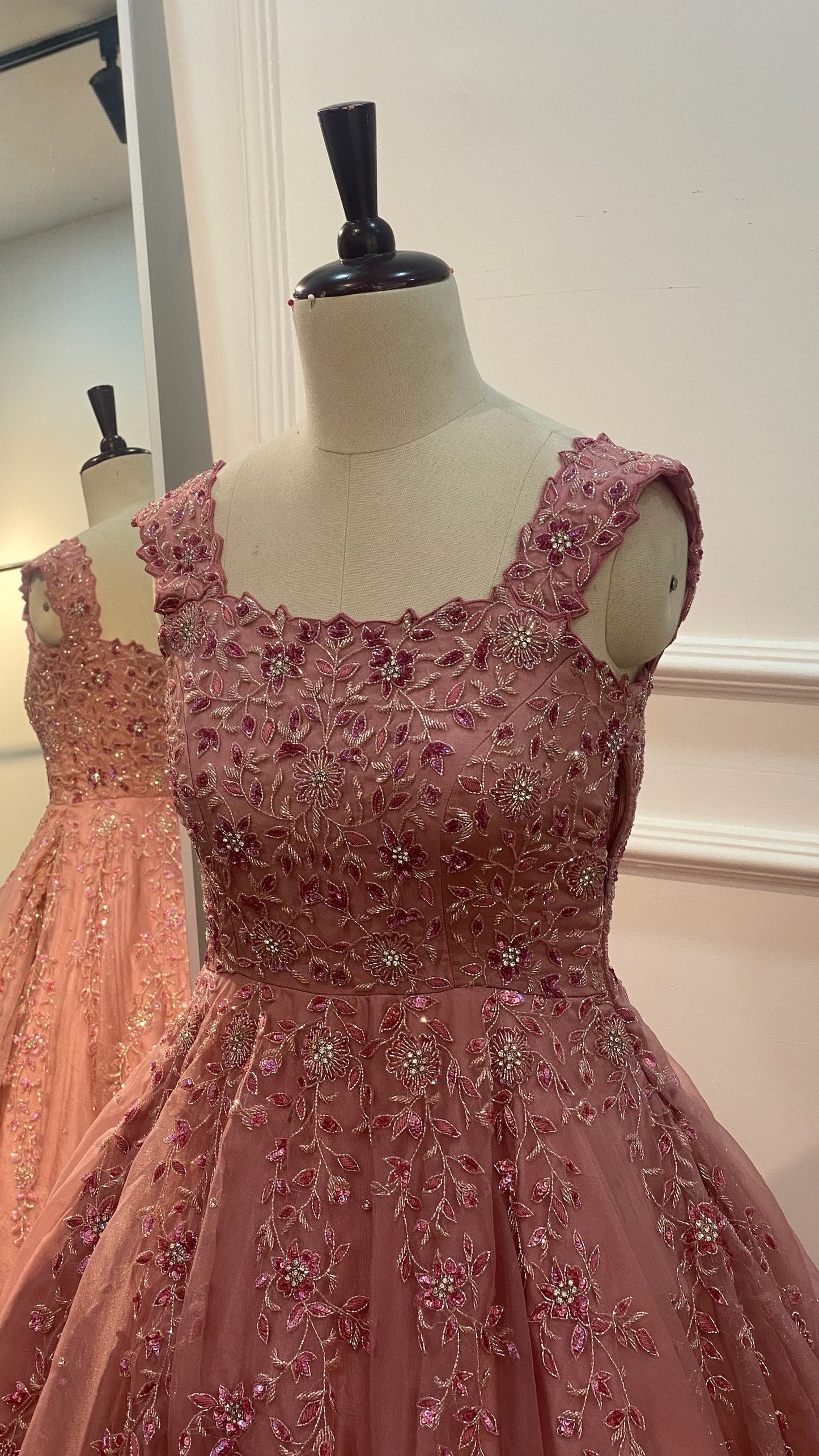 Silk organza ball gown embelished with hand embroidery