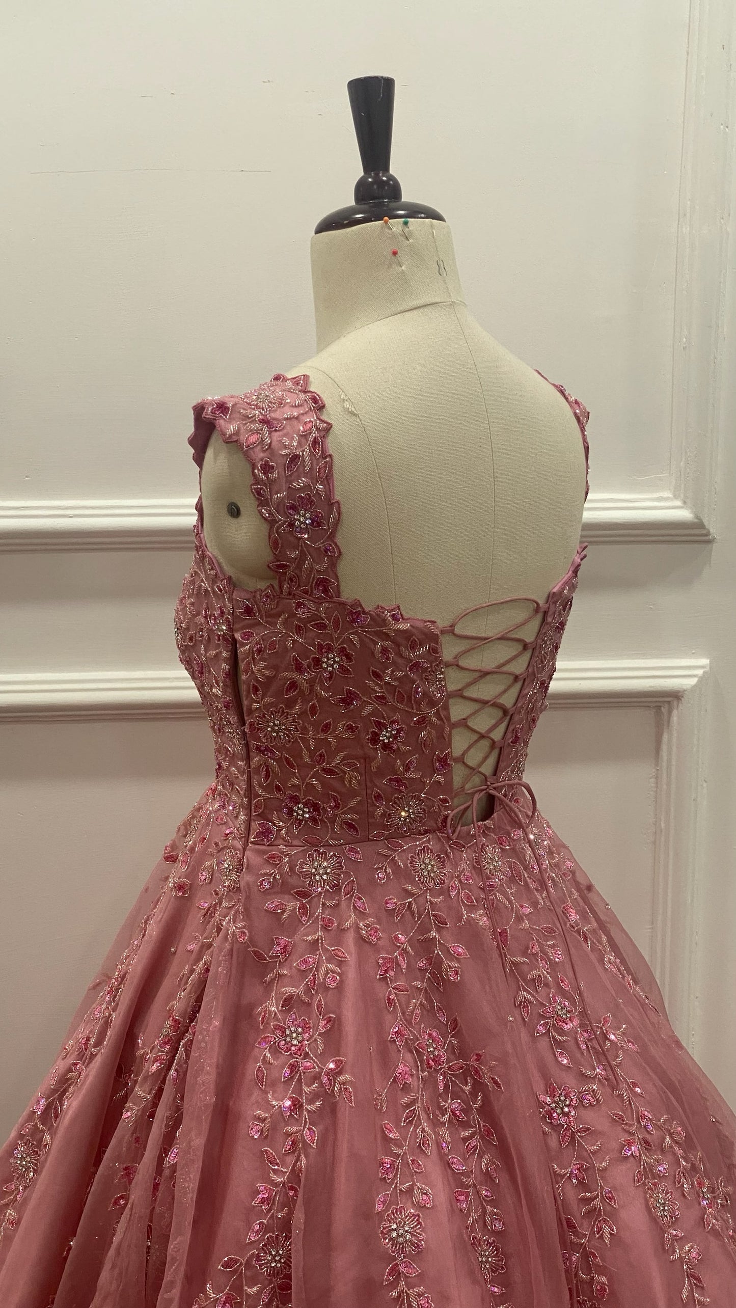 Silk organza ball gown embelished with hand embroidery