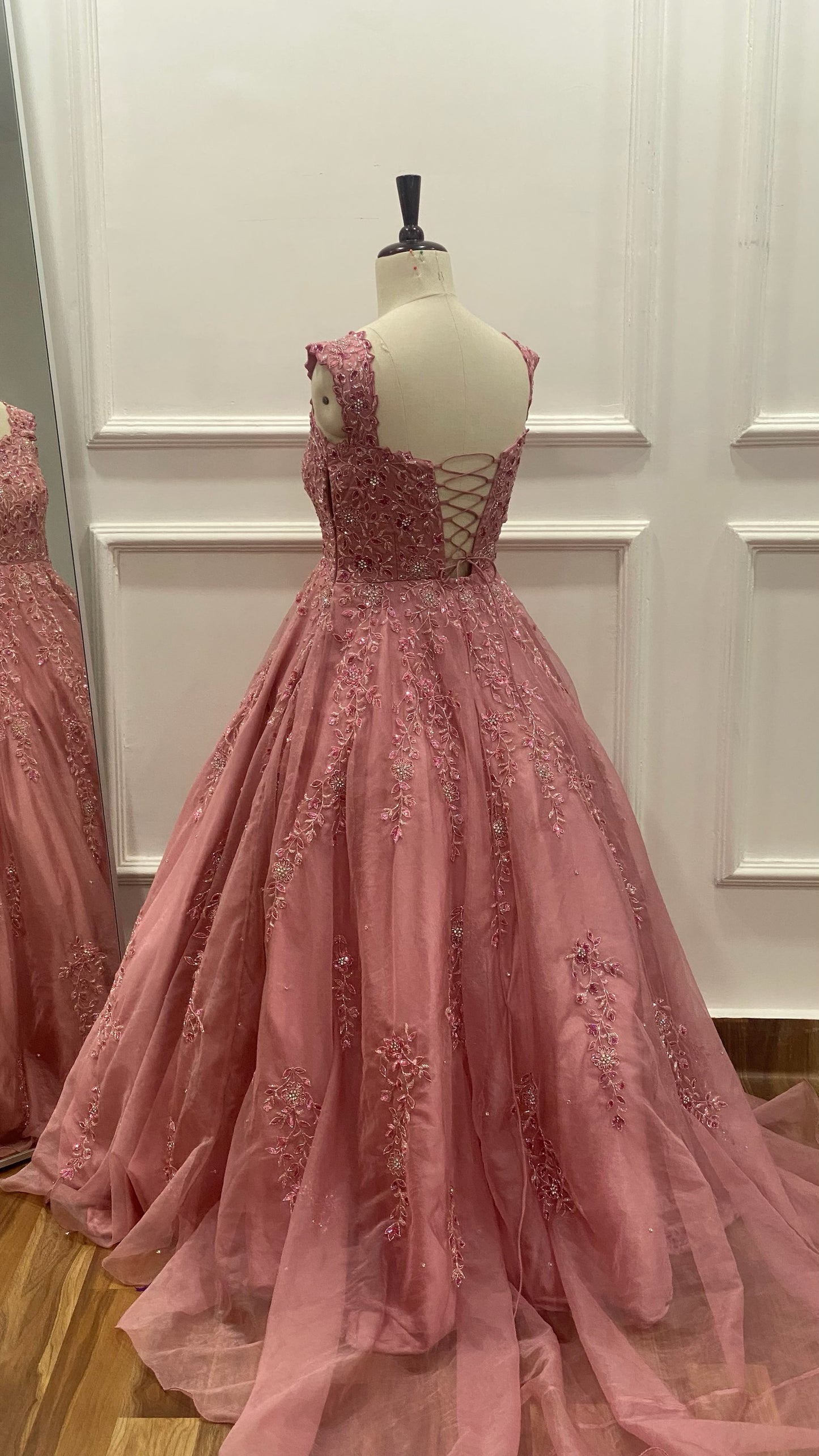 Silk organza ball gown embelished with hand embroidery