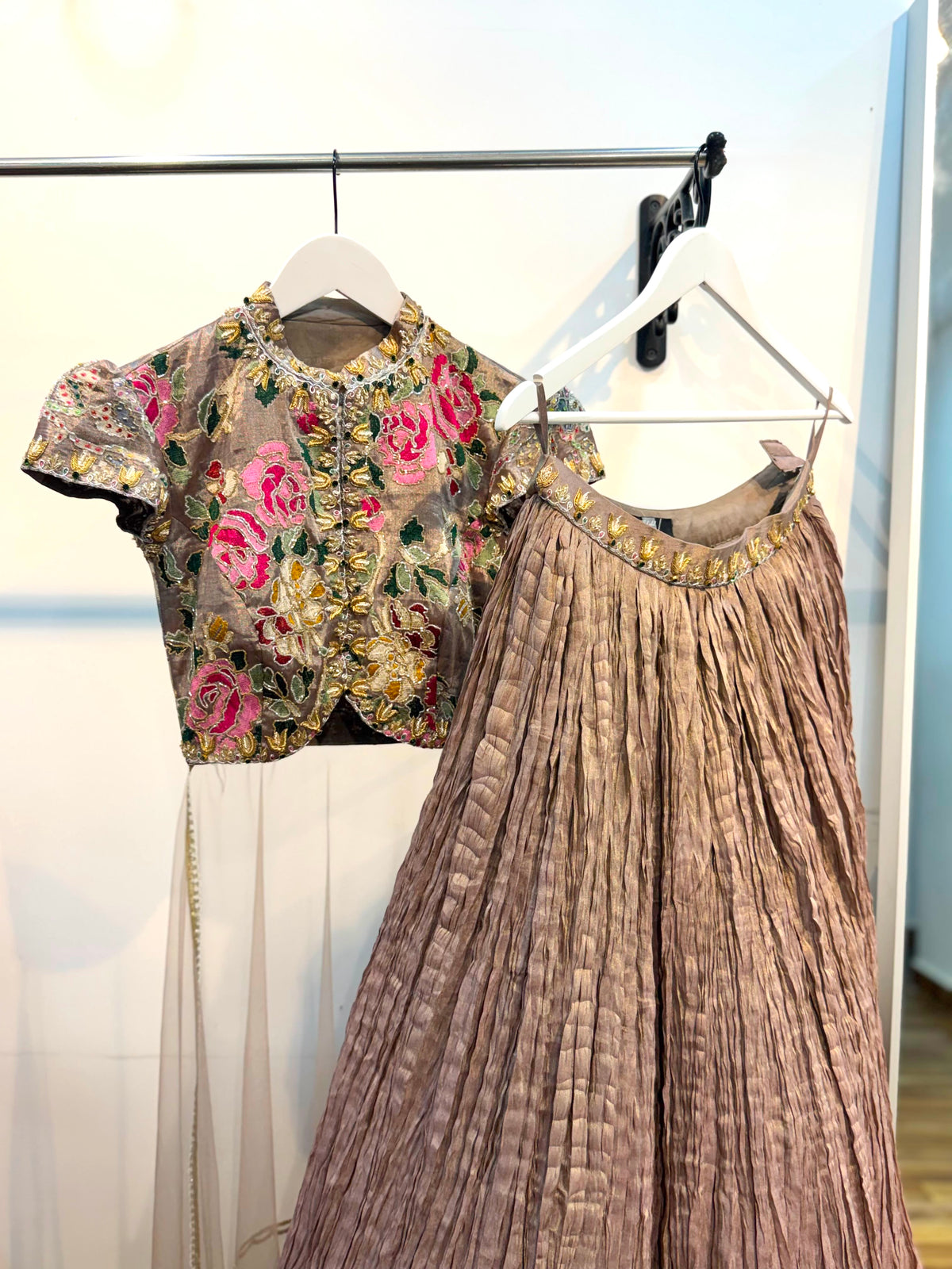 Crushed tissue crop top lehanga