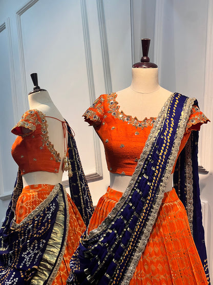 Orange Banarasi lehenga