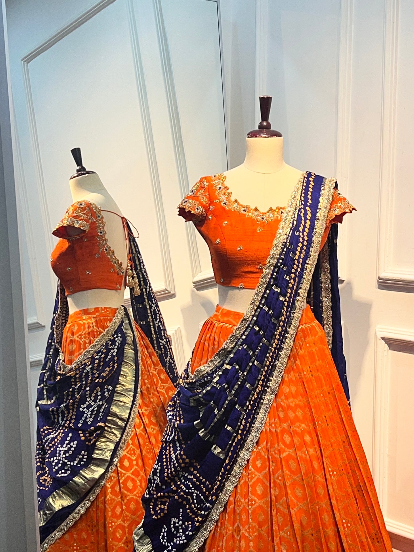 Orange Banarasi lehenga