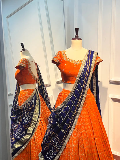 Orange Banarasi lehenga