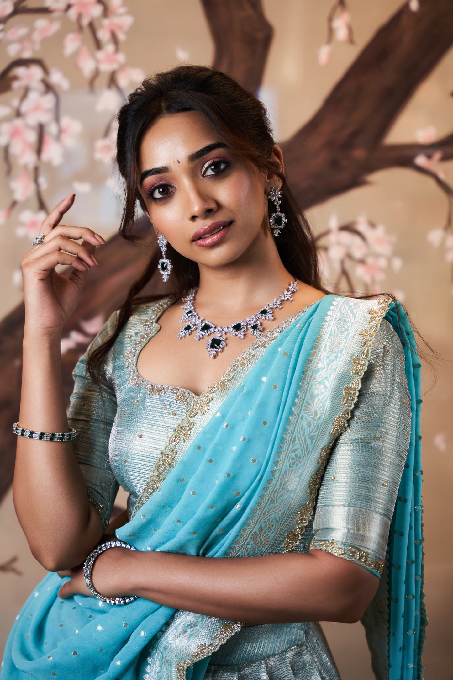 Pastel Blue Handwoven Zari Tissue Lehenga with Banarasi Georgette Dupatta