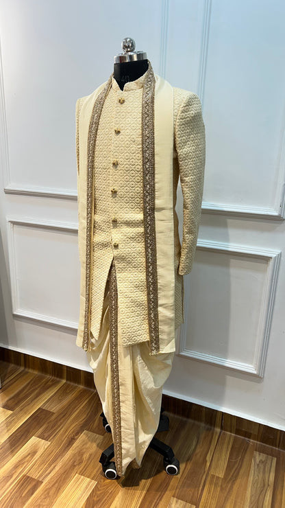 Cream Thread work Dhoti Set