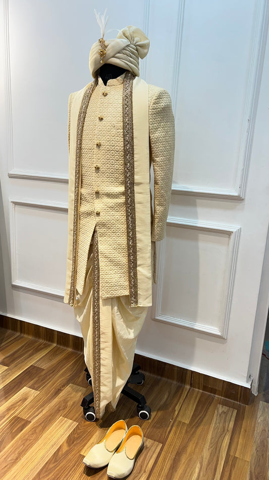 Cream Thread work Dhoti Set