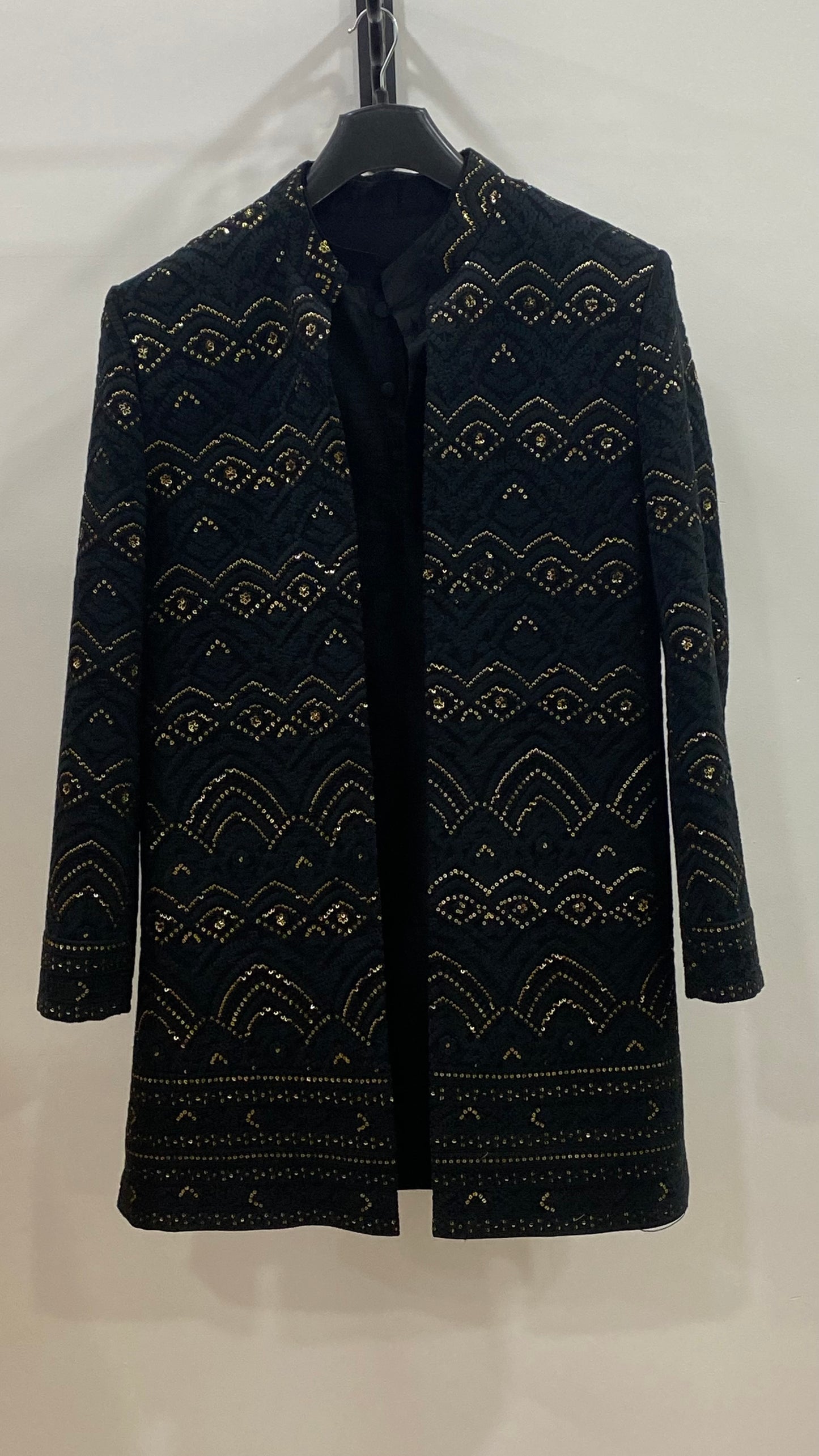 Black Self Thread Embroidered Sherwani