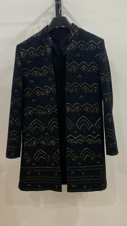 Black Self Thread Embroidered Sherwani