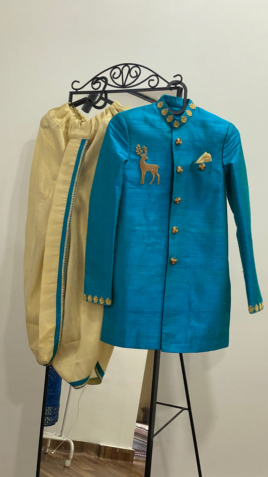 Blue Sherwani Dhoti set
