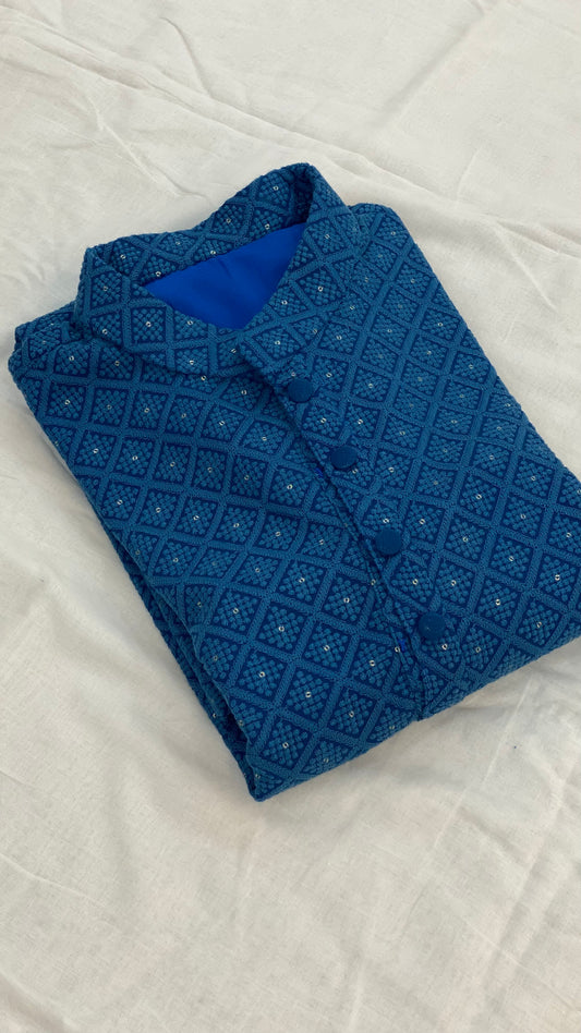 Blue Self Embroidered kurta