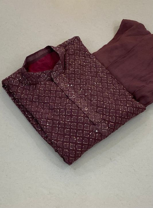 Burgundy Coffee shade Kurta Patiala