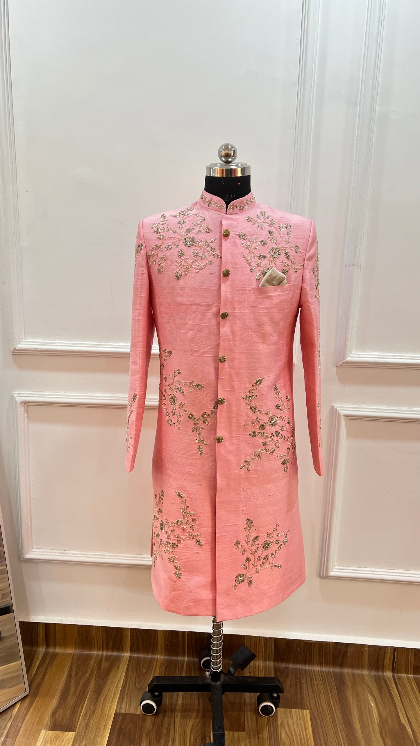 Peach Zardozi sherwani