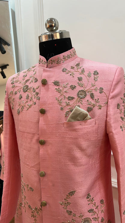 Peach Zardozi sherwani