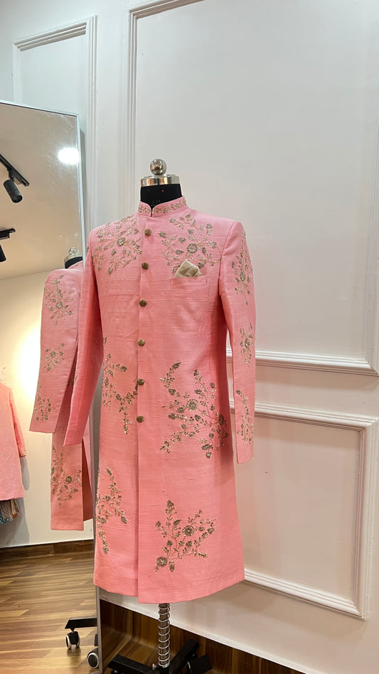 Peach Zardozi sherwani