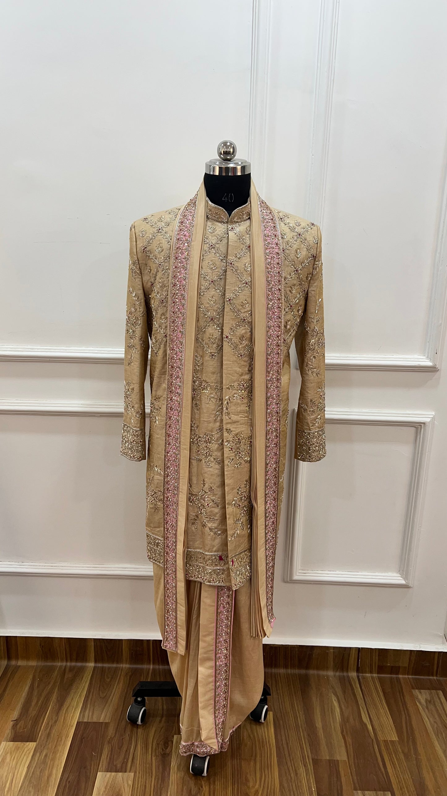 Off White Sherwani Dhoti Set