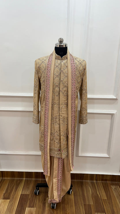 Off White Sherwani Dhoti Set