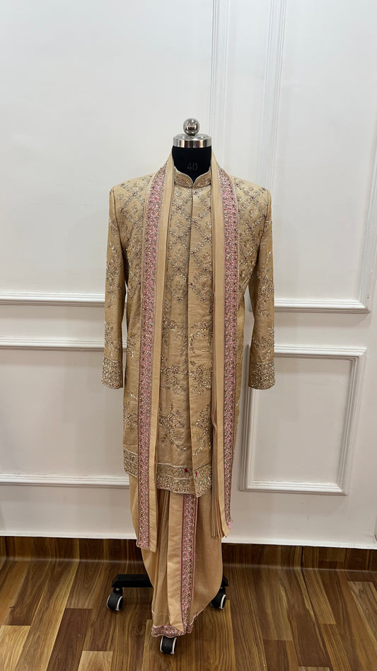 Off White Sherwani Dhoti Set