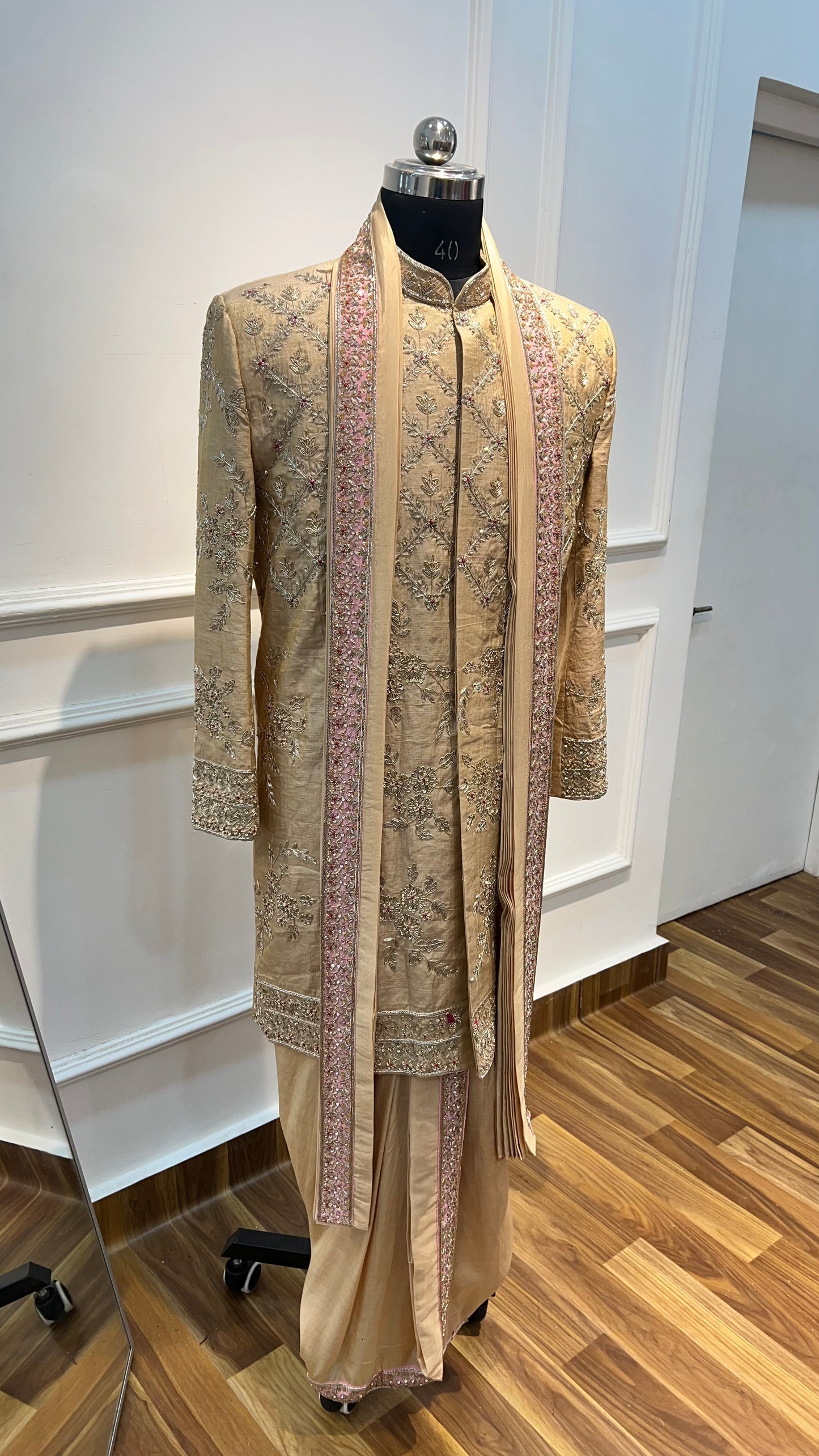 Off White Sherwani Dhoti Set
