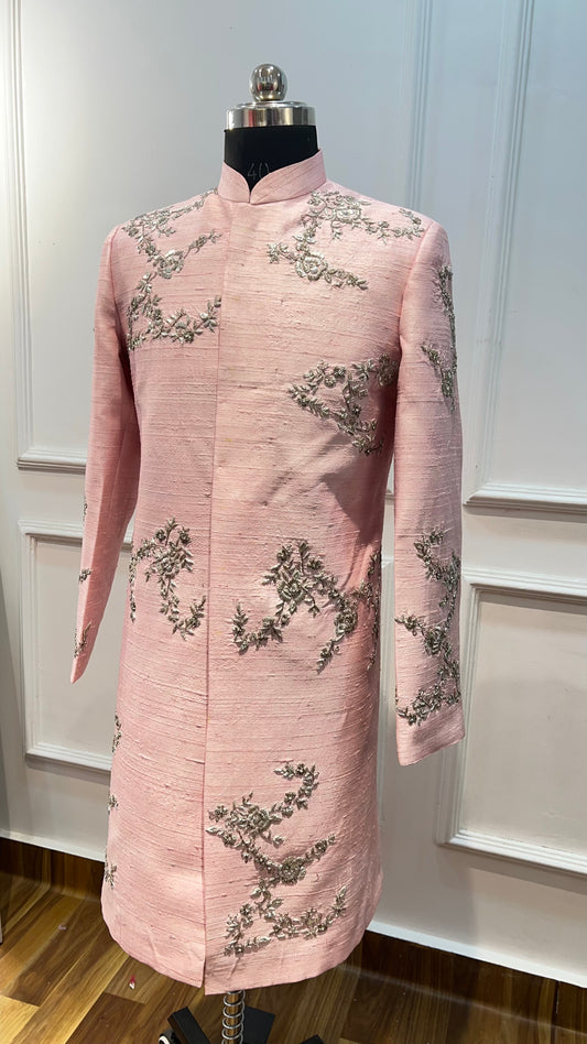 Peach Raw Silk Sherwani