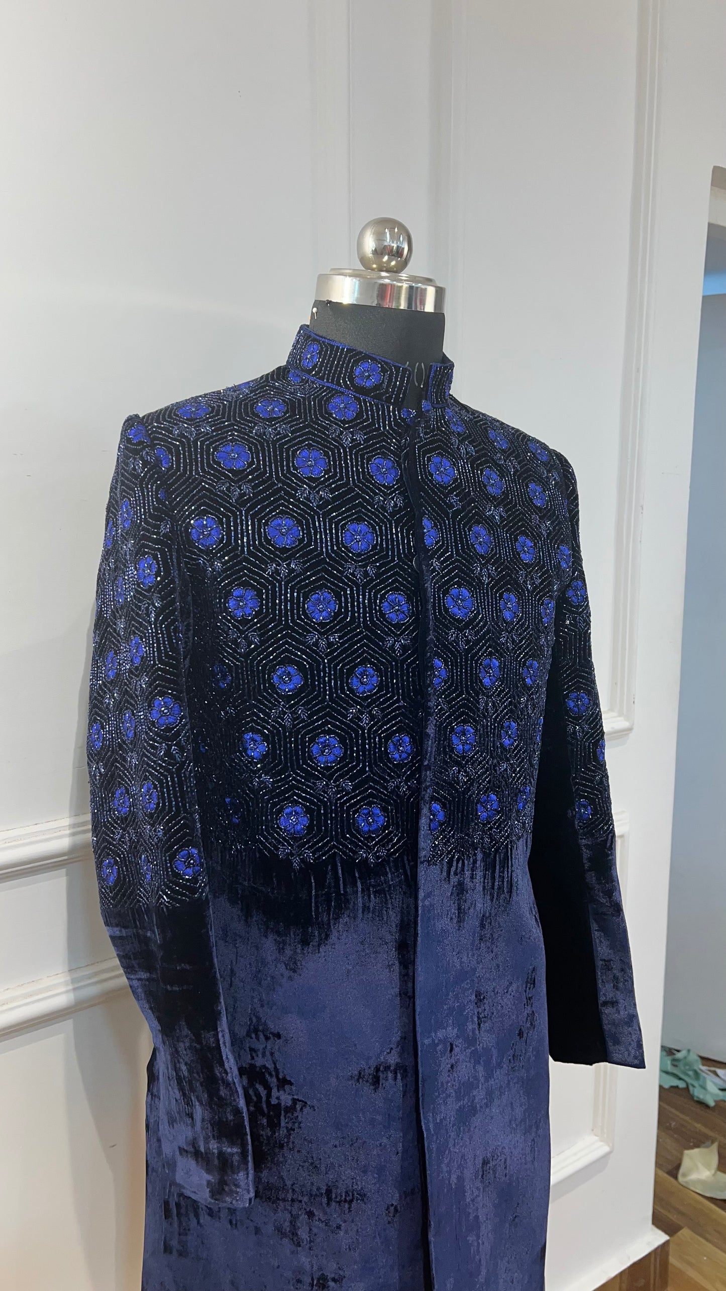 Navy Blue Velvet sherwani