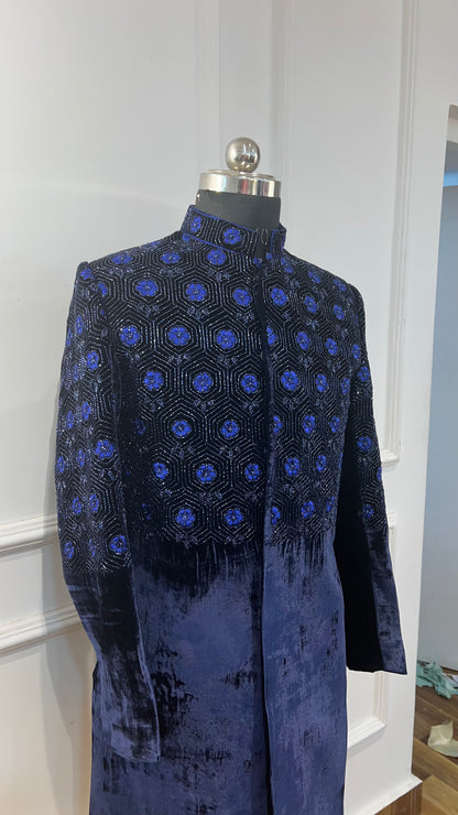 Navy Blue Velvet sherwani