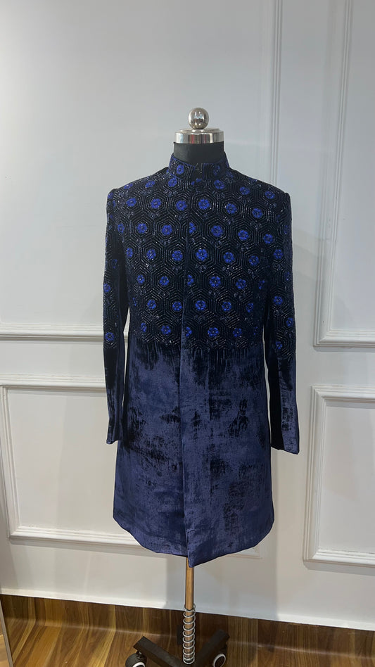 Navy Blue Velvet sherwani