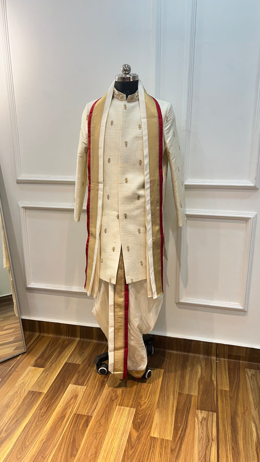 Half-White Sherwani Dhoti set