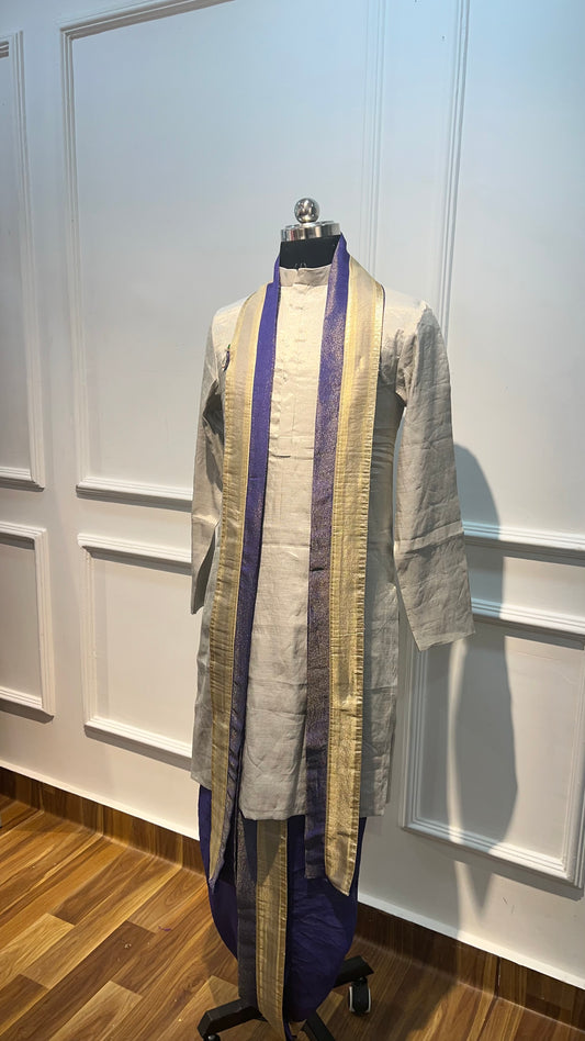 Silver Tissue Dhoti set Blue