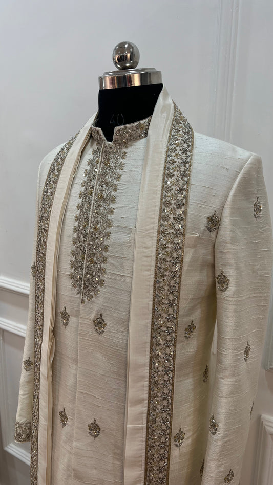 Zardosi Off White Sherwani Dhoti set