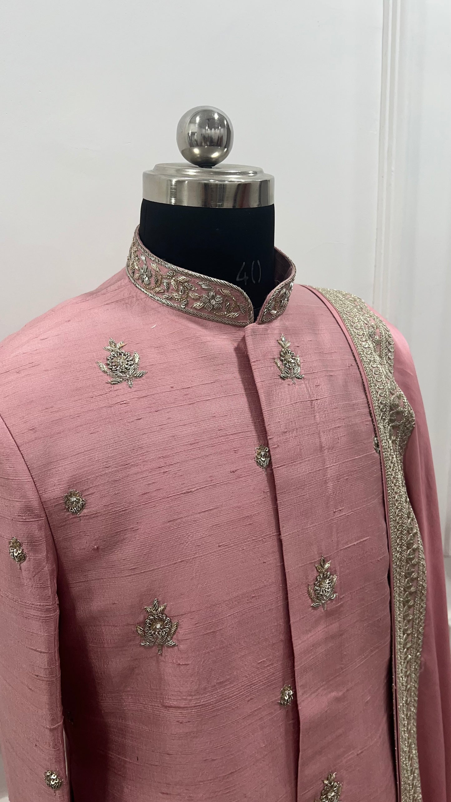 Peach pink sherwani kanduva set