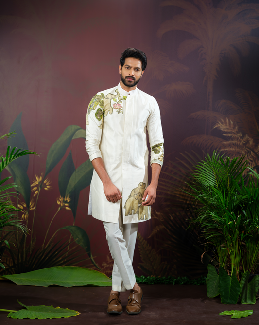 White Kurta with kalamkari patch