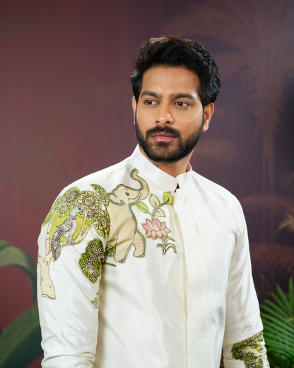 White Kurta with kalamkari patch