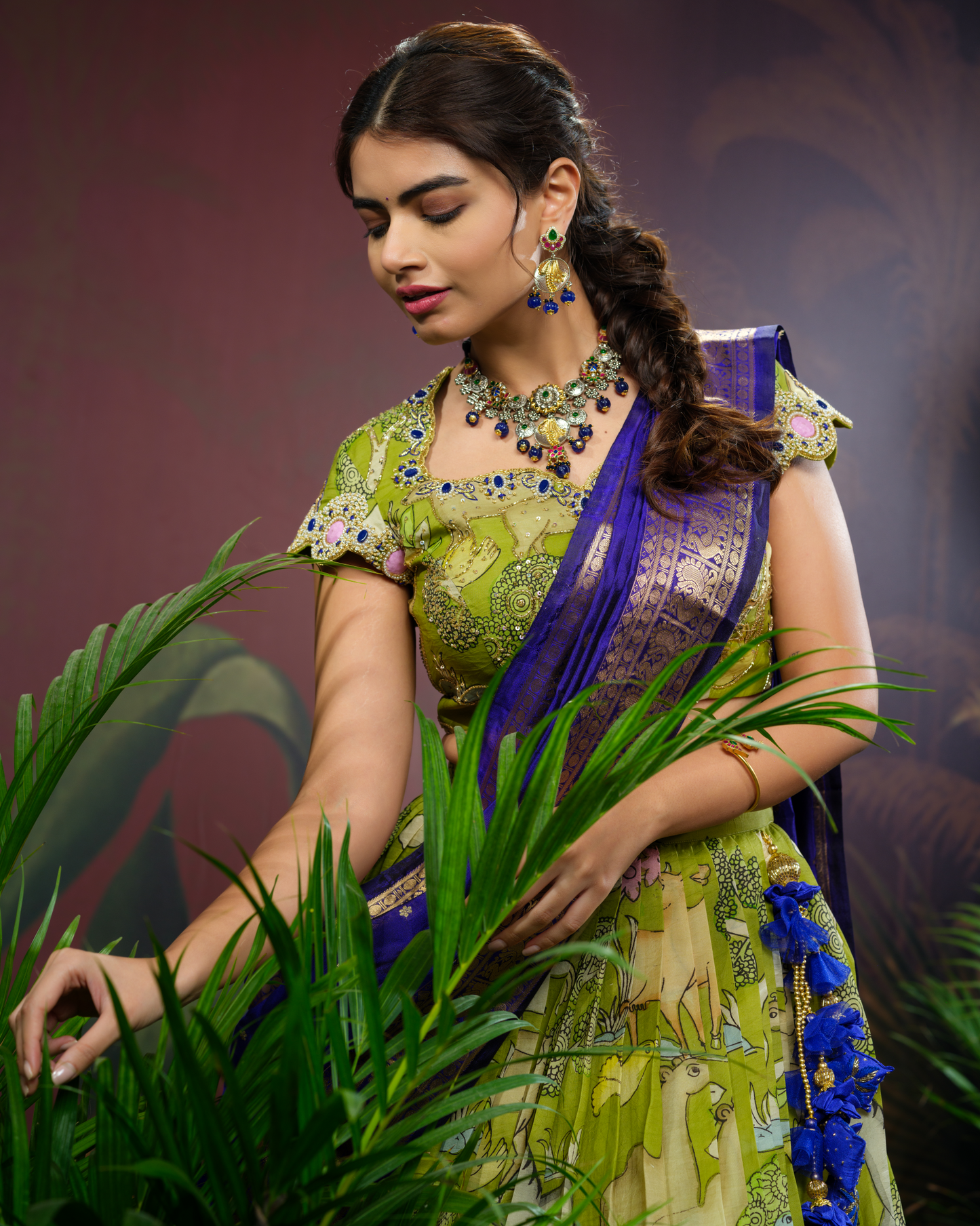 Mehendi Green Kanchi Pattu Kalamkari Lehenga